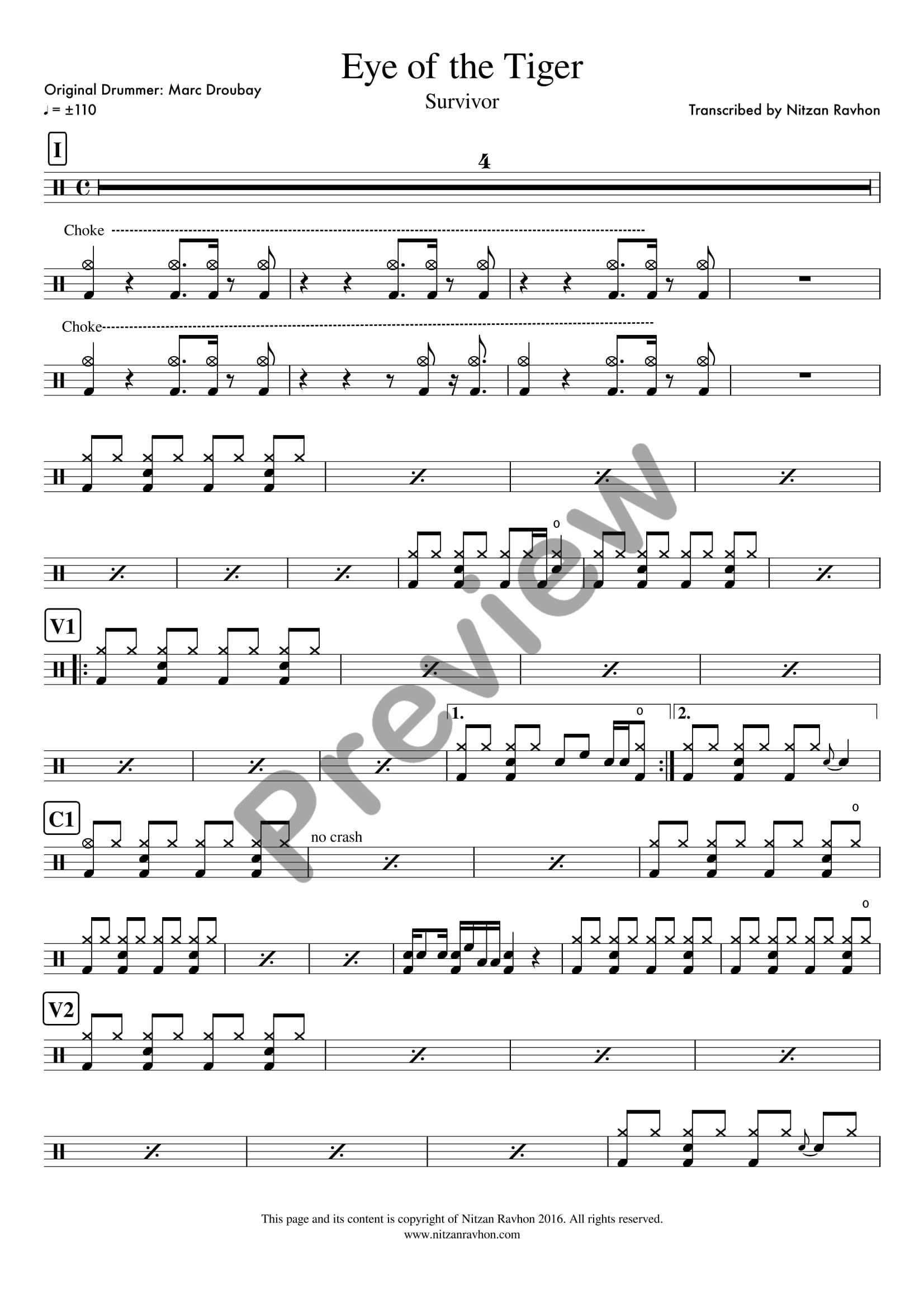 Eye of the Tiger drum sheet music – Survivor (preview)