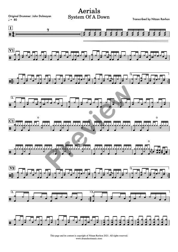 Aerials drum sheet music – System Of A Down (preview)