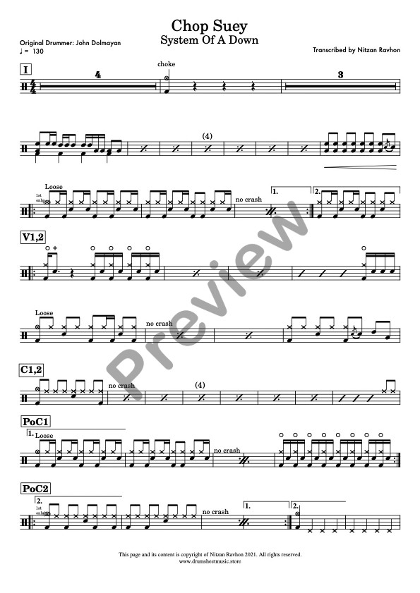 Chop Suey! drum sheet music – System Of A Down (preview)