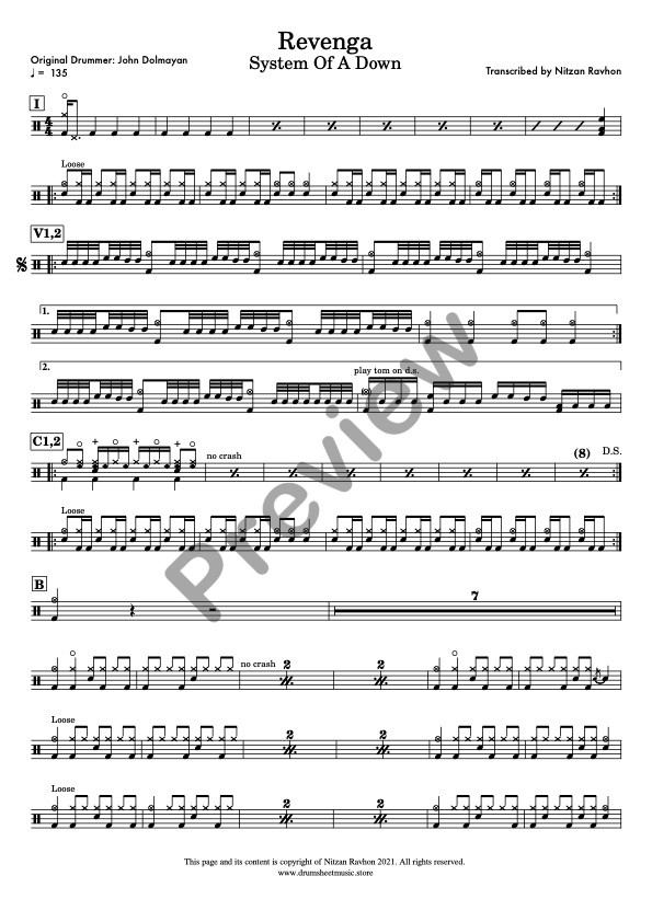 Revenga drum sheet music – System Of A Down (preview)