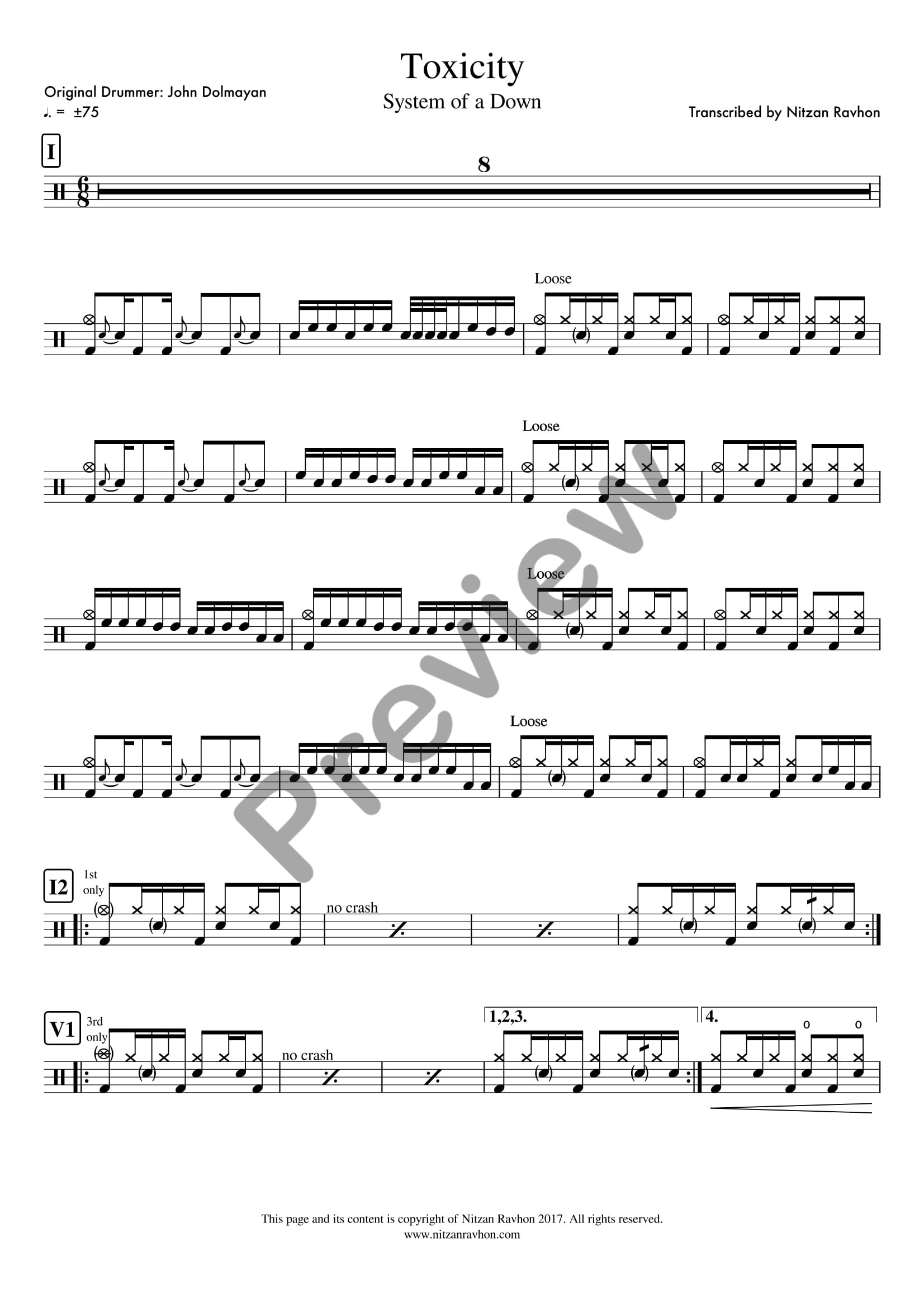 Toxicity drum sheet music – System Of A Down (preview)