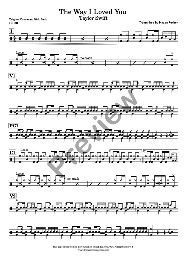 The Way I Loved You drum sheet music – Taylor Swift (preview)