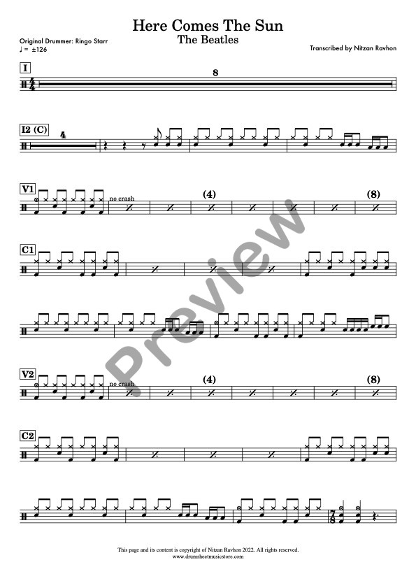 Here Comes The Sun drum sheet music – The Beatles (preview)