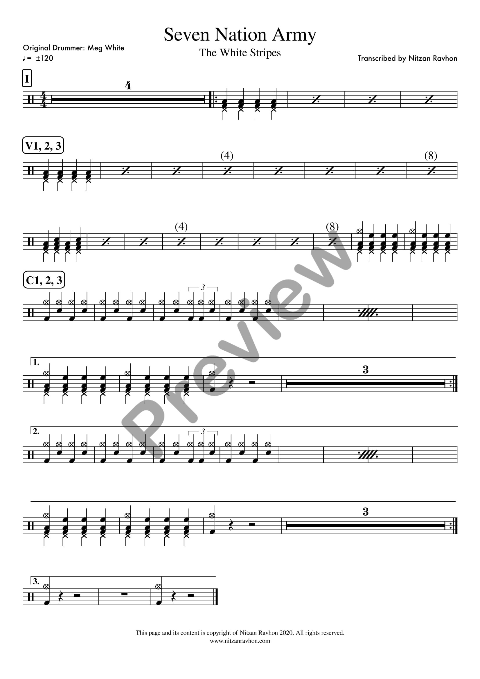 Seven Nation Army drum sheet music – The White Stripes (preview)