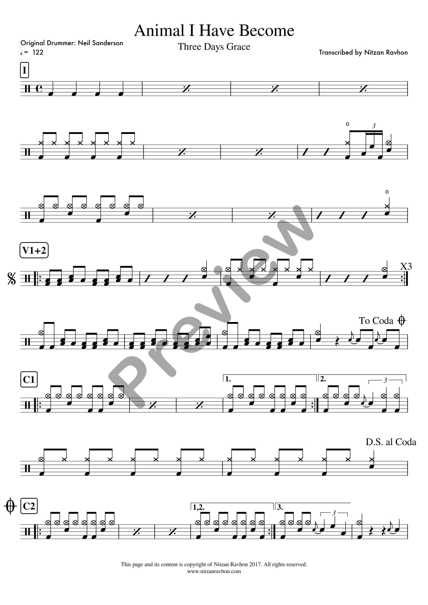 Animal I Have Become drum sheet music – Three Days Grace (preview)