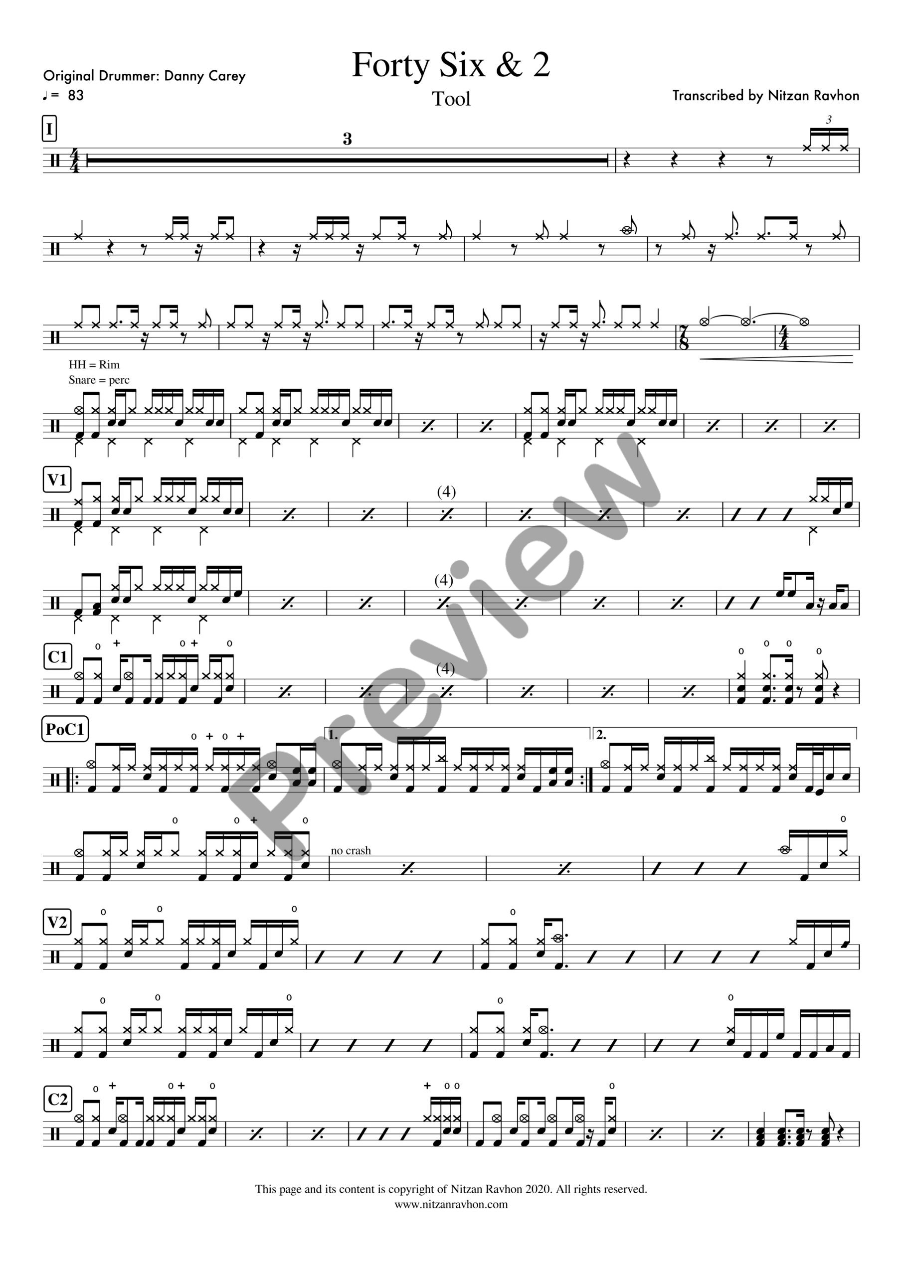 Forty Six & 2 drum sheet music – Tool (preview)