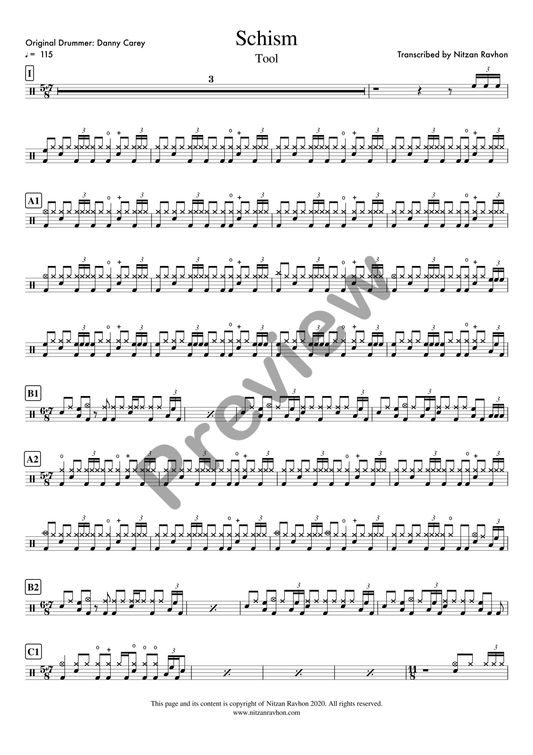 Schism drum sheet music – Tool (preview)