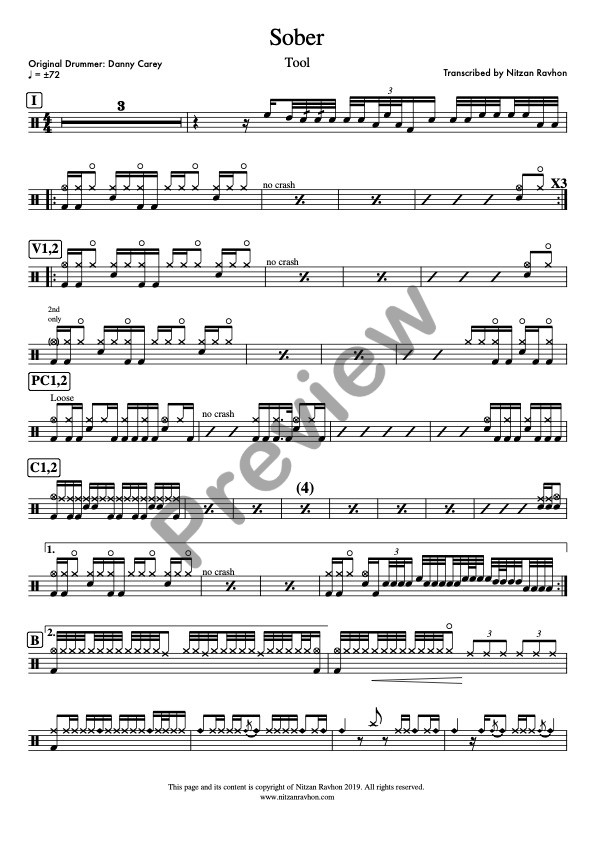 Sober drum sheet music – Tool (preview)