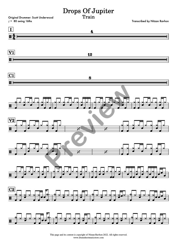 Drops Of Jupiter drum sheet music – Train (preview)