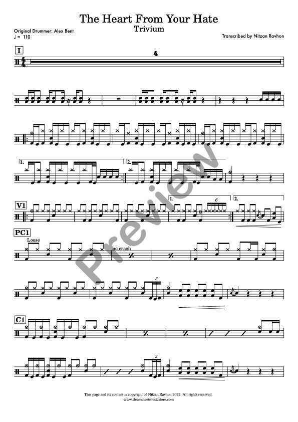 The Heart From Your Hate drum sheet music – Trivium (preview)