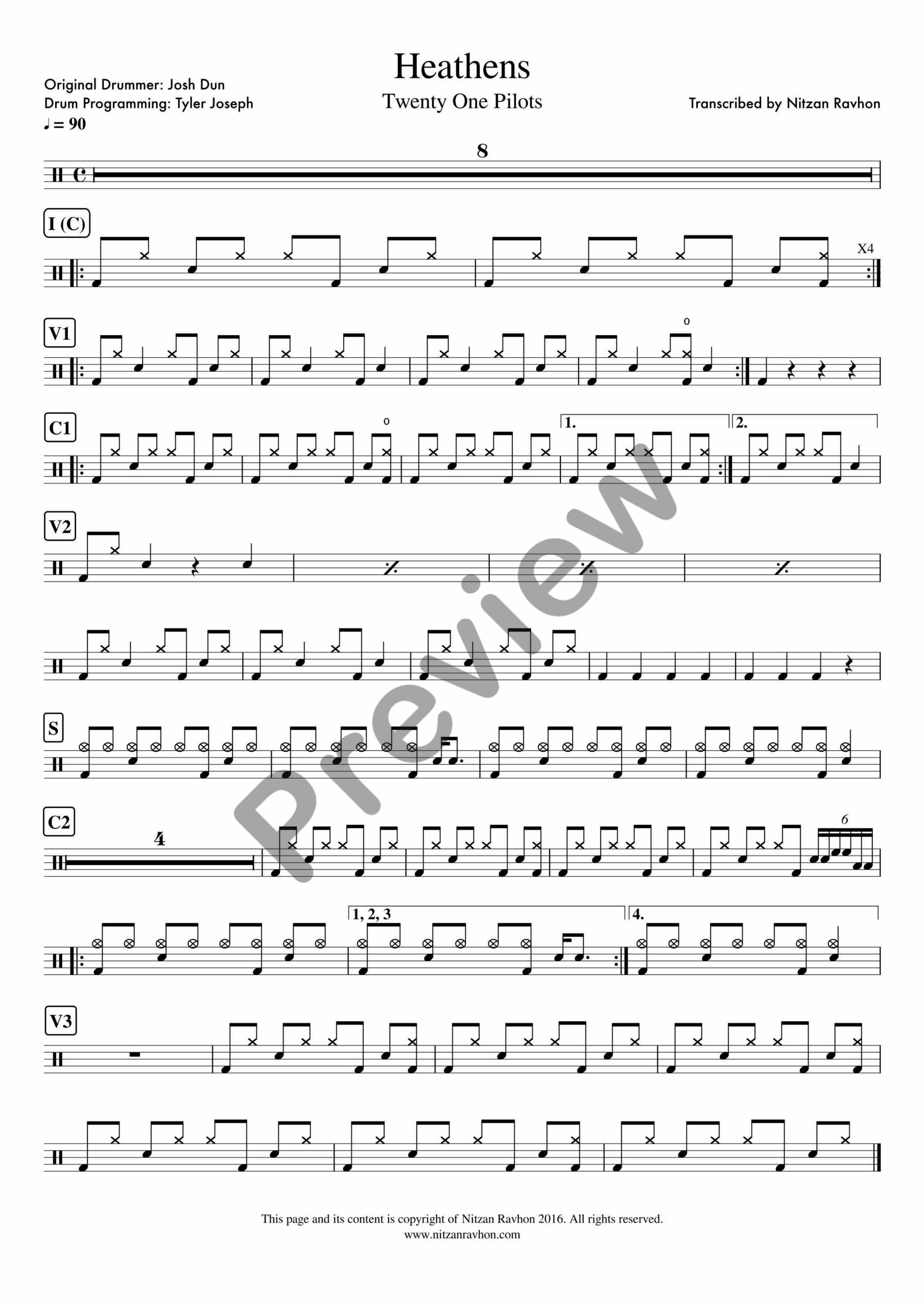 Heathens drum sheet music – Twenty One Pilots (preview)