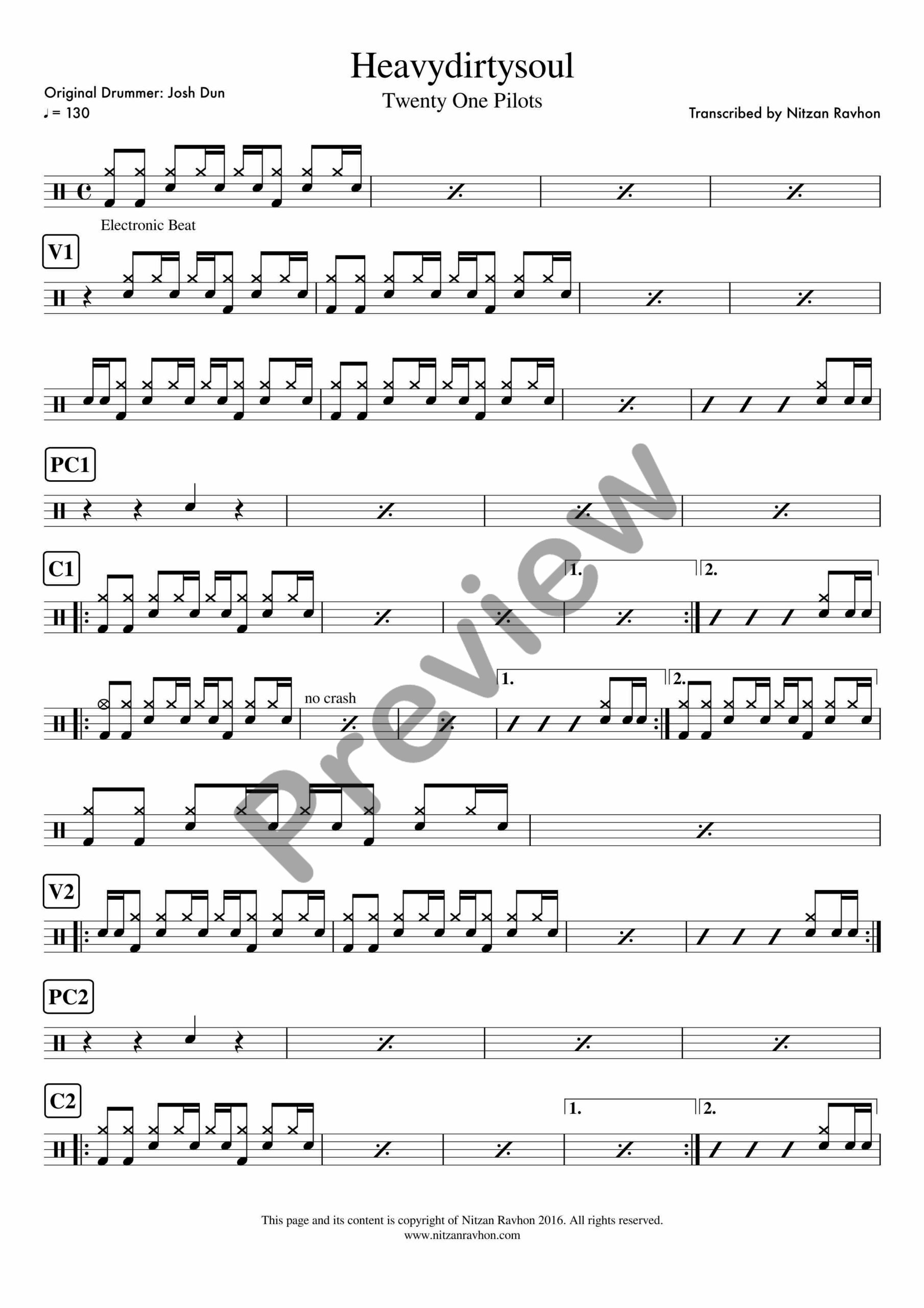 Heavydirtysoul drum sheet music – Twenty One Pilots (preview)