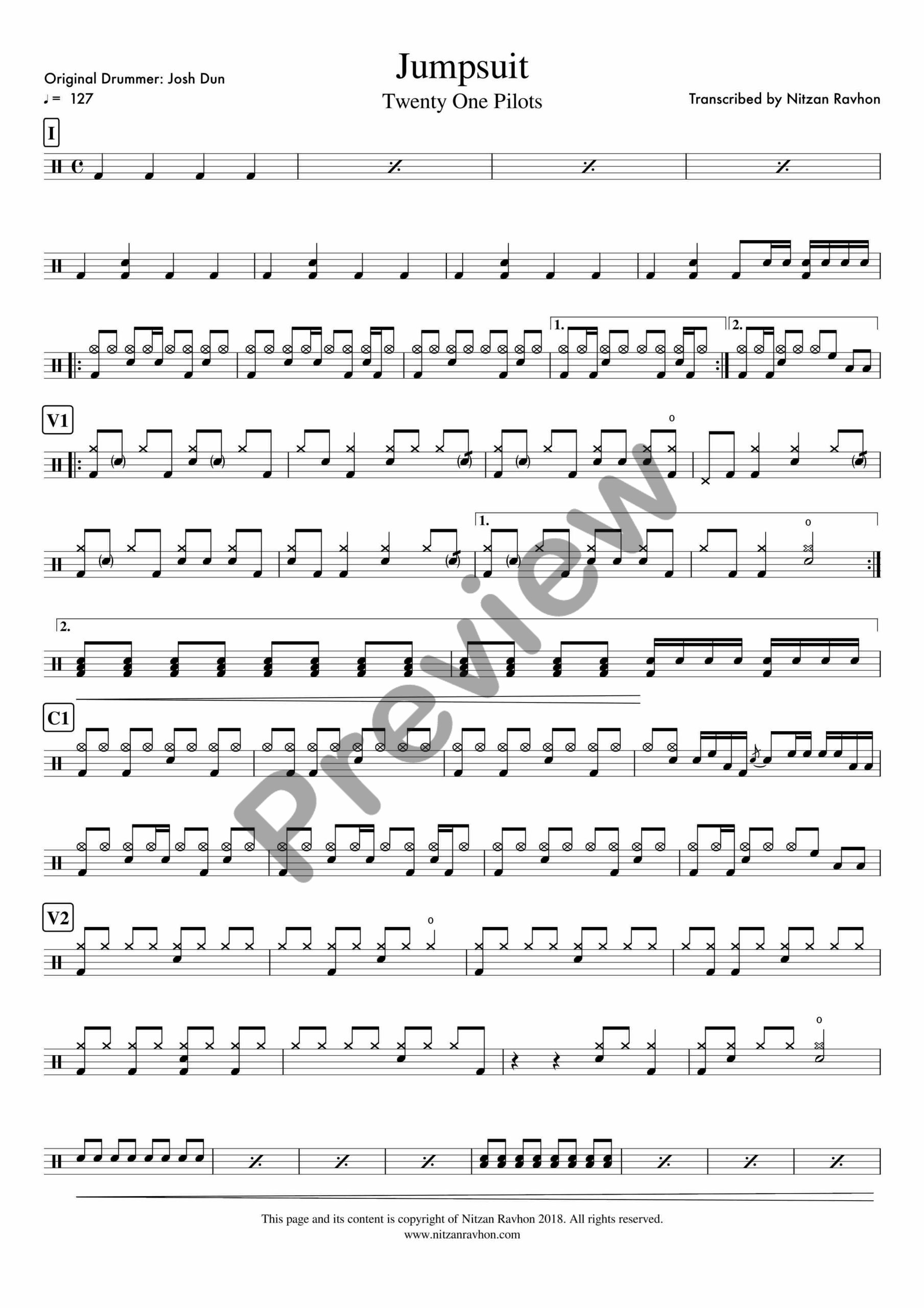 Jumpsuit drum sheet music – Twenty One Pilots (preview)