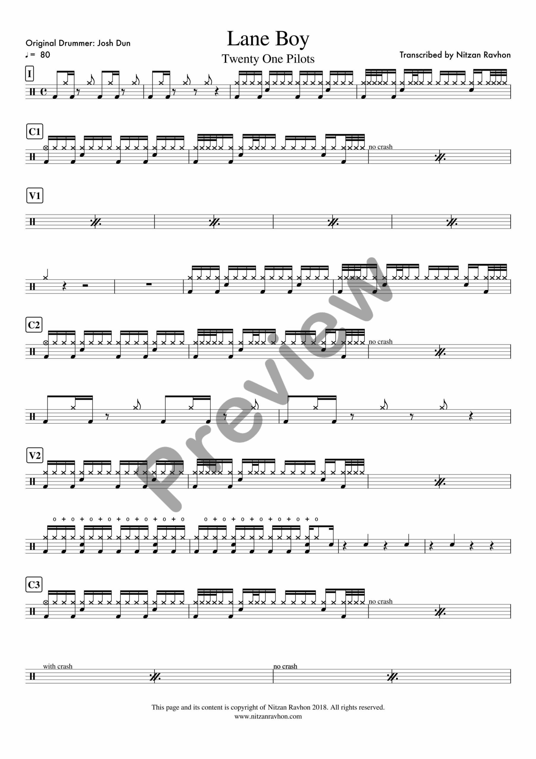 Lane Boy drum sheet music – Twenty One Pilots (preview)