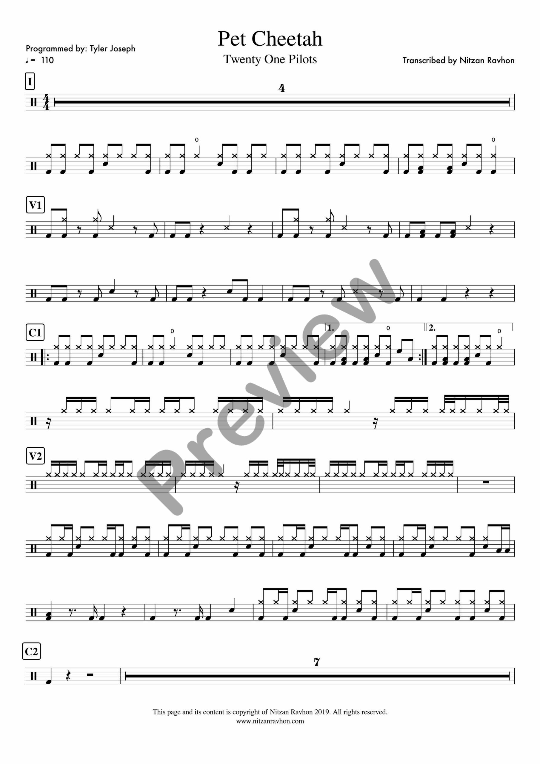 Pet Cheetah drum sheet music – Twenty One Pilots (preview)