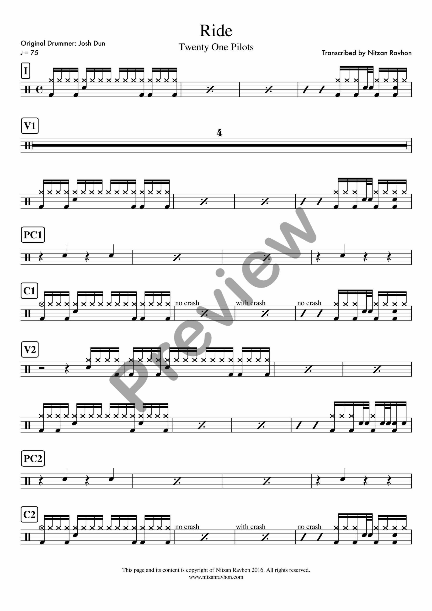 Ride drum sheet music – Twenty One Pilots (preview)