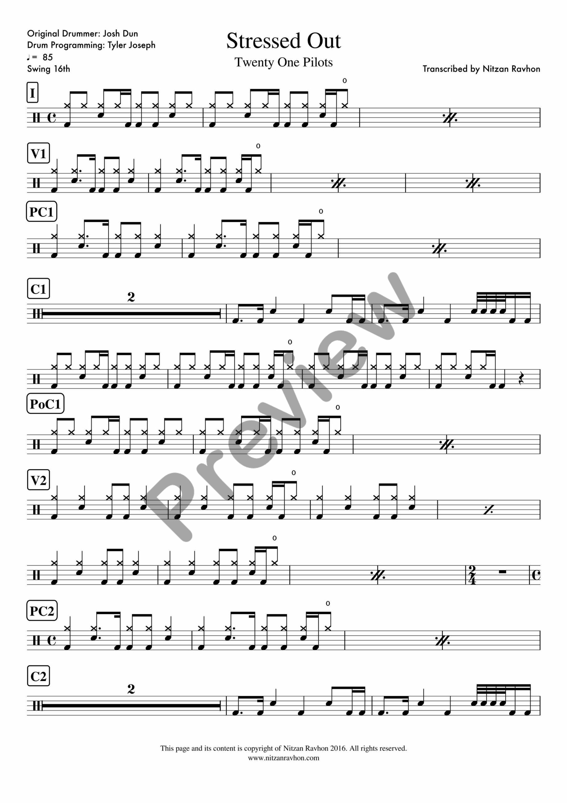 Stressed Out drum sheet music – Twenty One Pilots (preview)