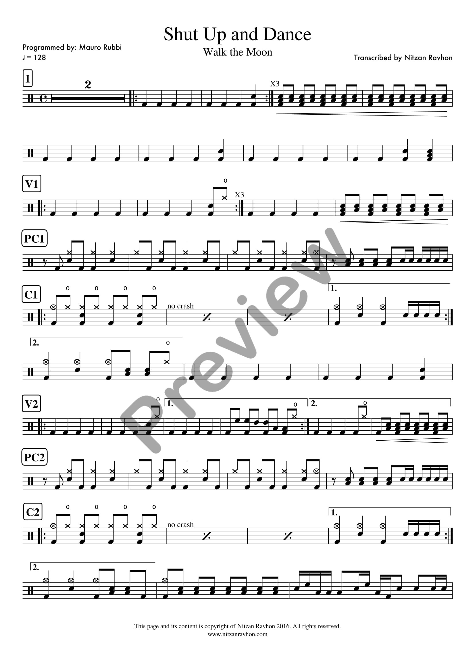 Shut Up And Dance drum sheet music – Walk The Moon (preview)