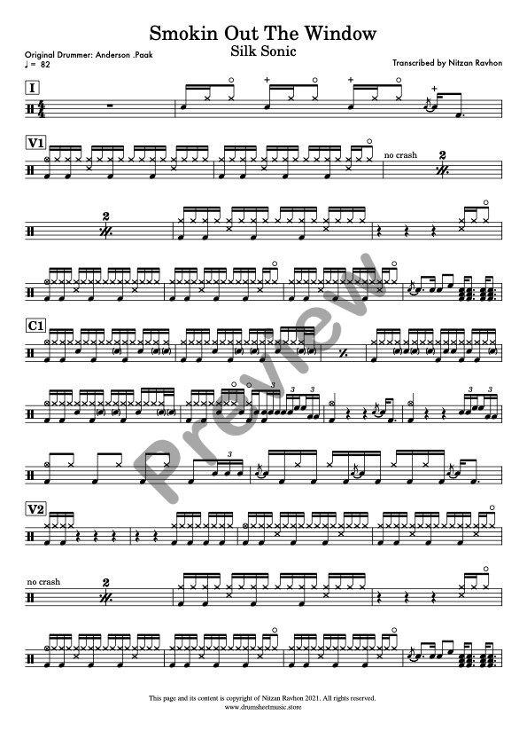 Smokin Out The Window drum sheet music – Silk Sonic (preview)